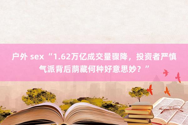 户外 sex “1.62万亿成交量骤降，投资者严慎气派背后荫藏何种好意思妙？”